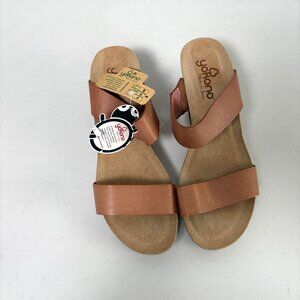 Yokono Wedge Sandals Womens Size 9.5 Brown Leather Strappy Spain NWT